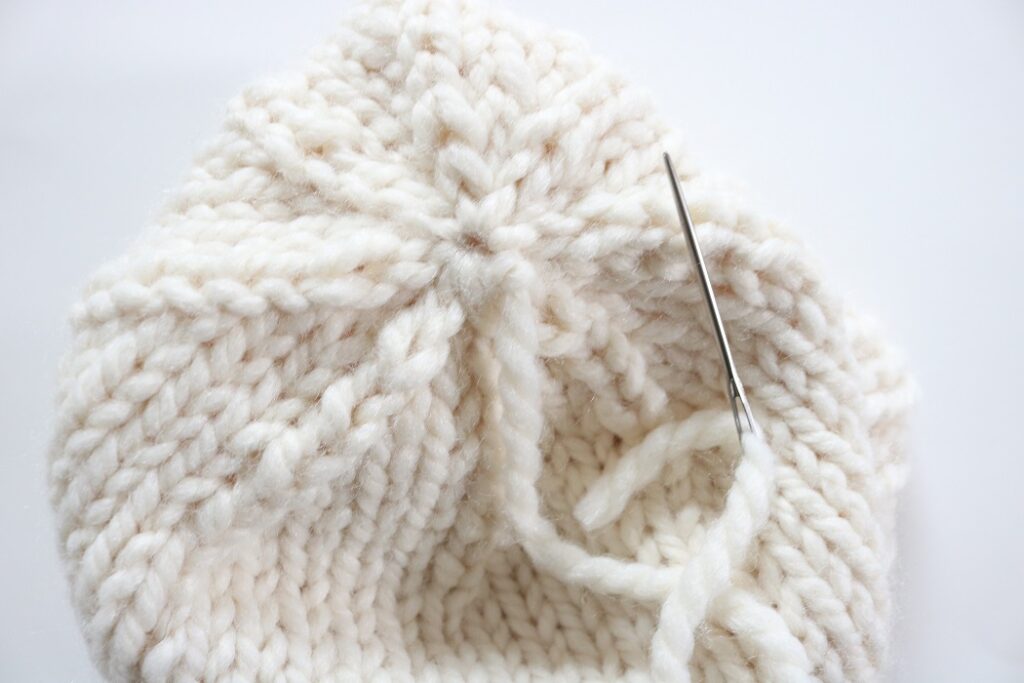 Knit Beginner Hat Pattern - tightening sts on crown