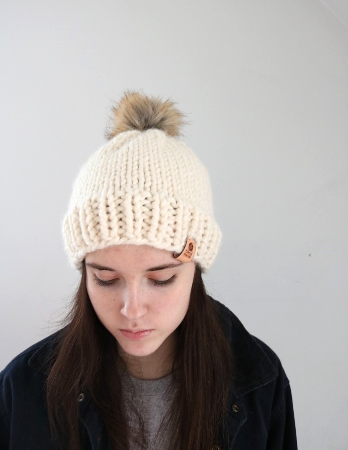 Knit Beginner Hat Pattern - wearing hat 2