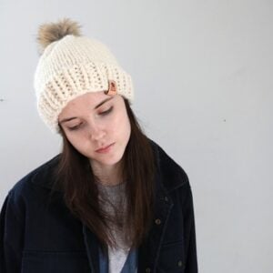 Knit Beginner Hat Pattern - wearing hat 4