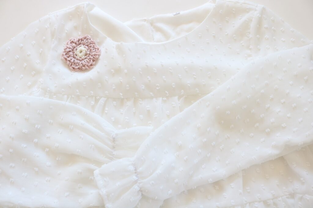 Crochet Flower Pattern - accessory on blouse