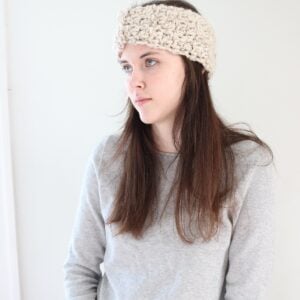 woman wearing crochet headband