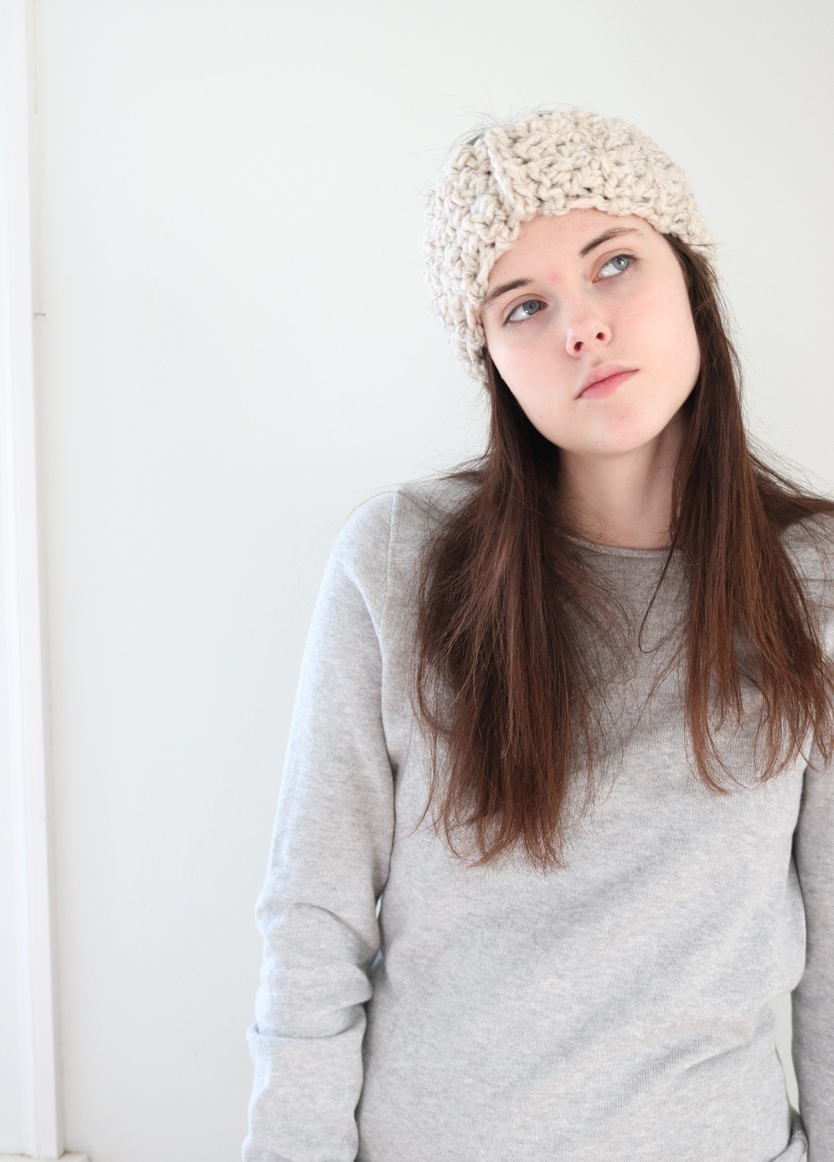 woman wearing crochet headband