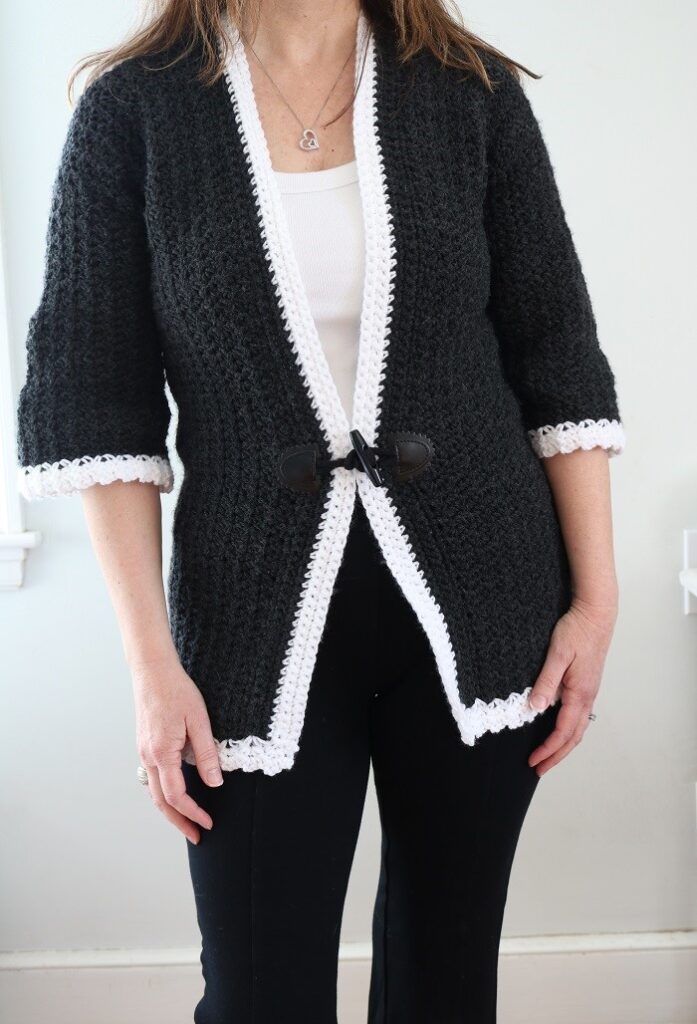 Crochet Cardigan Vintage Style - wearing, front view, afar
