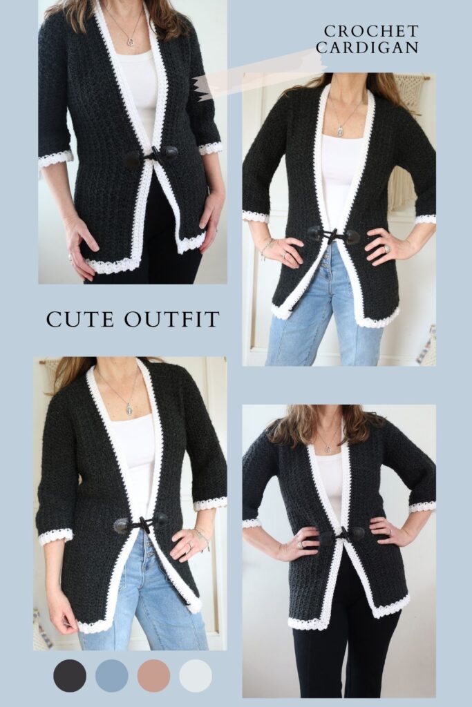 woman wearing long crochet cardigan