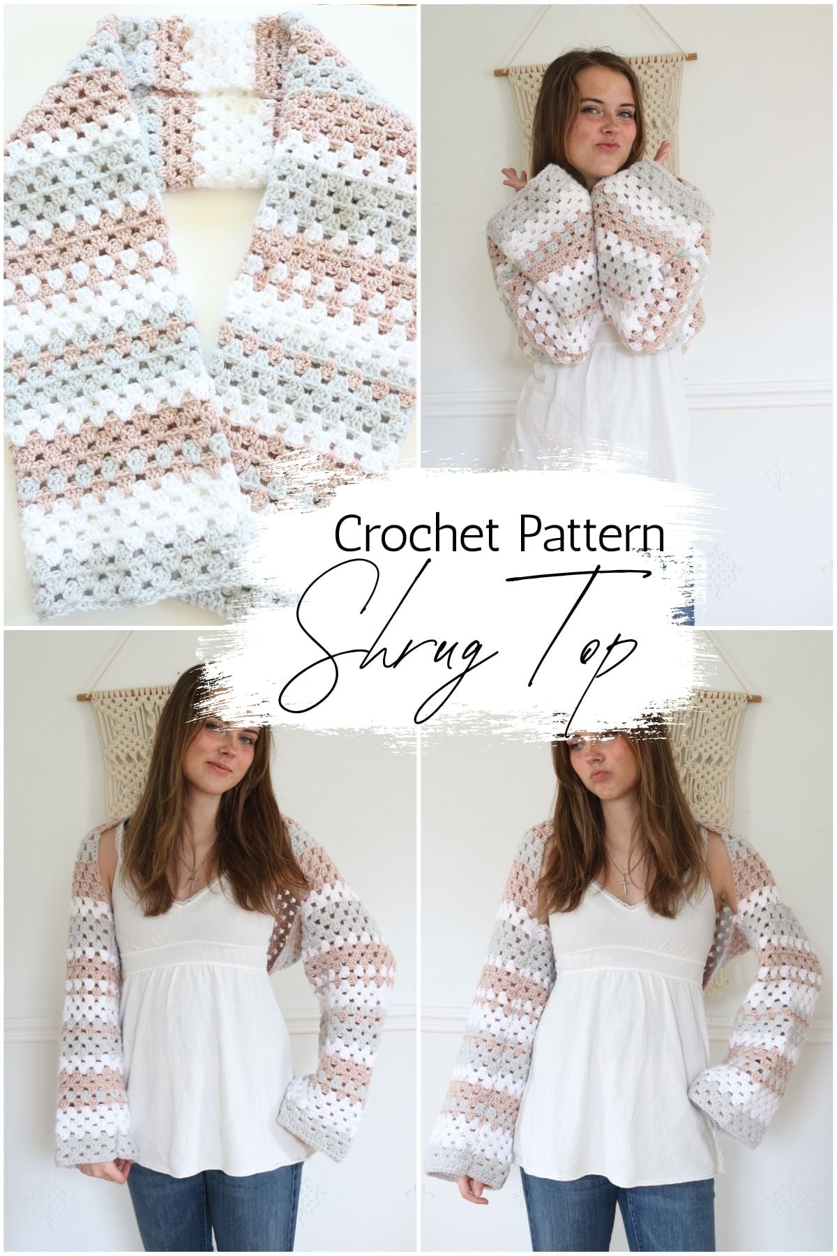 photos of woman wearing stripe crochet shrug