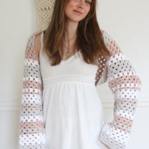 woman wearing crochet shrug
