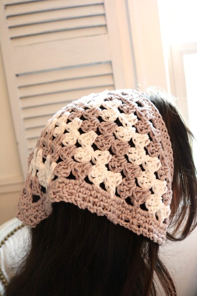 woman wearing crochet kerchief