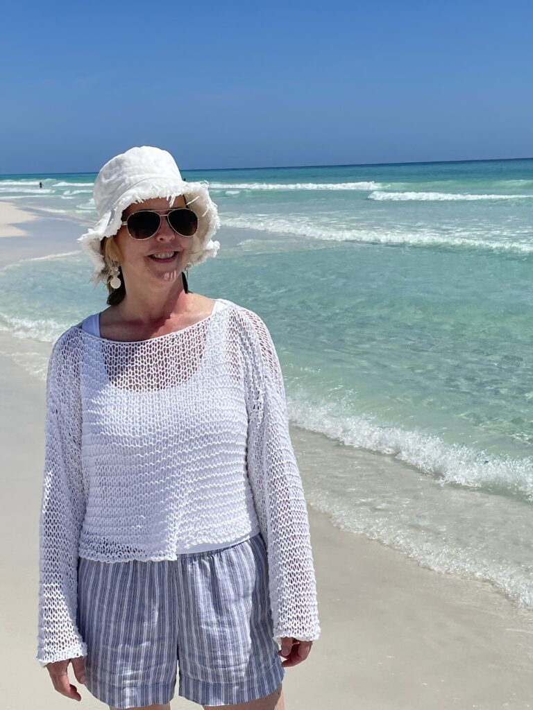 woman wearing summer knit sweater