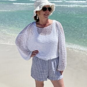 woman wearing summer knit sweater