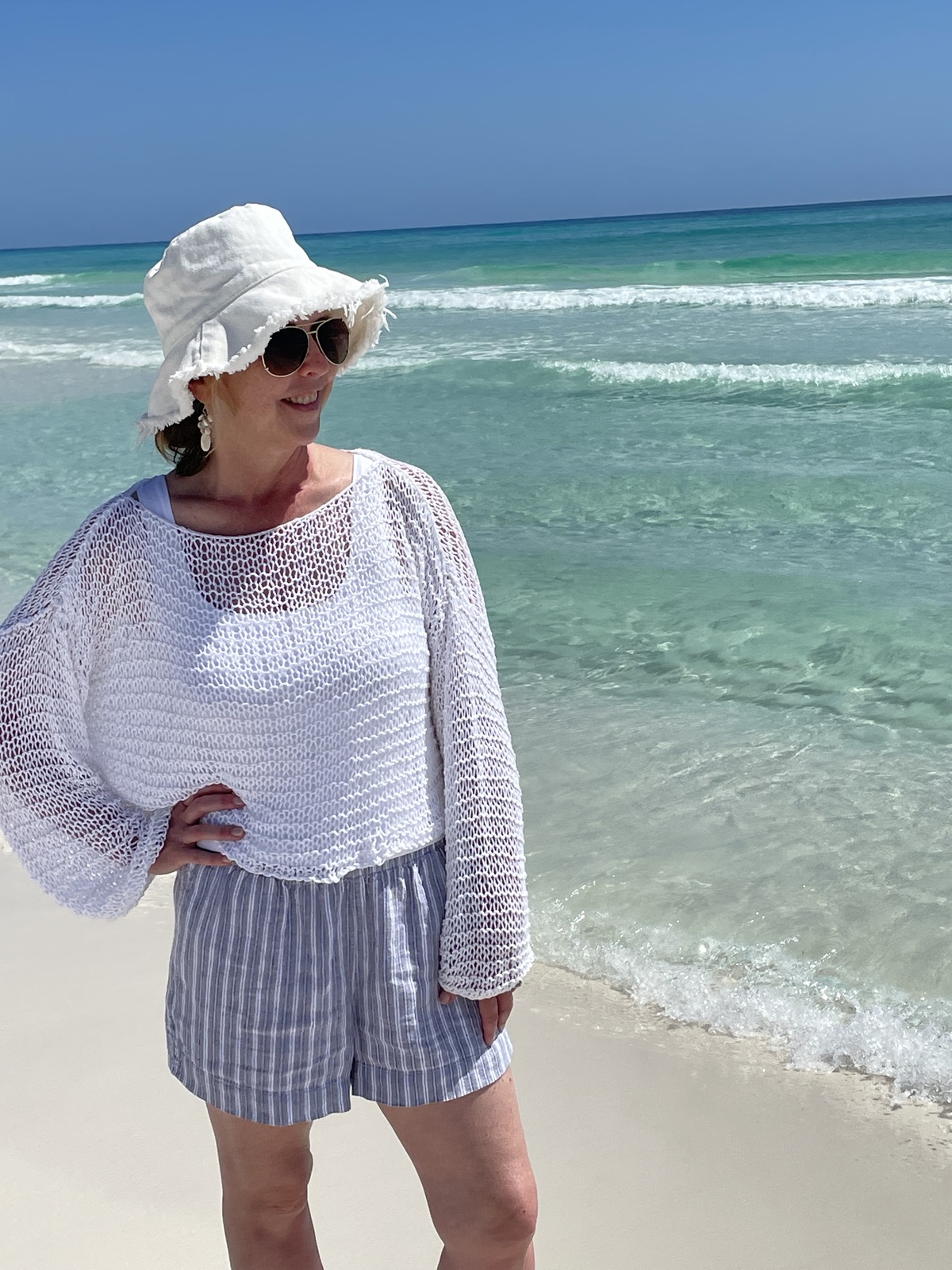 woman wearing summer knit sweater