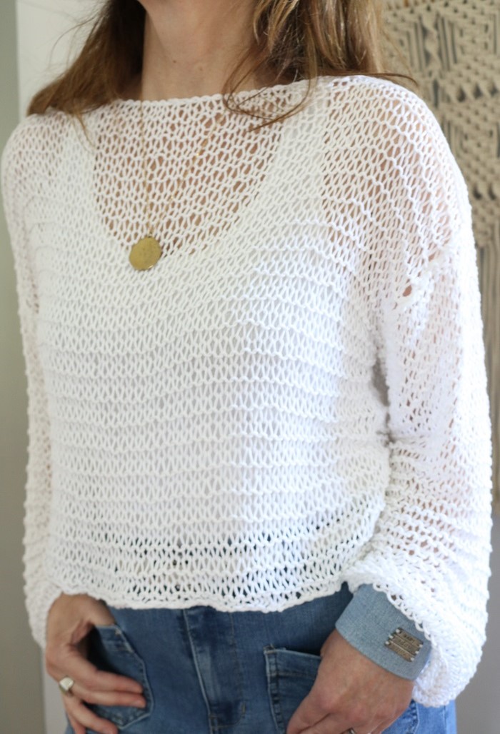 woman wearing knit summer sweater