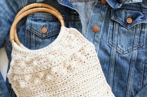 cute Crochet bag with denim jacket