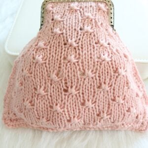 Pink Coin Purse Knit Pattern - finished purse, vertical, stuffed