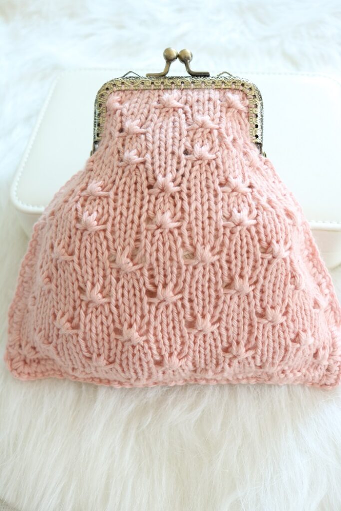 Pink Coin Purse Knit Pattern - finished purse, vertical, stuffed