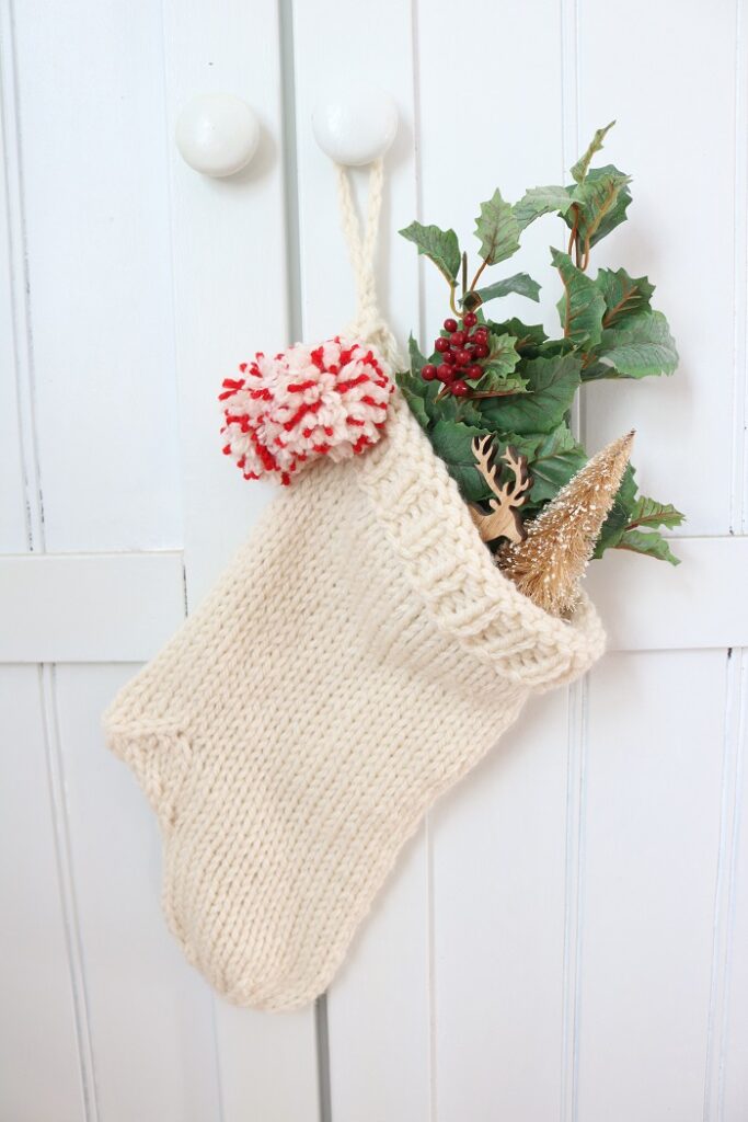 Christmas Stocking Knit Pattern - hanging on cupboard 2