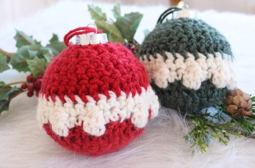 Snowdrop Christmas Ball Ornament - Crochet Pattern - two samples feature image