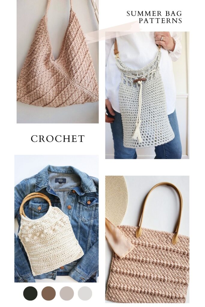 collage of crochet summer bags