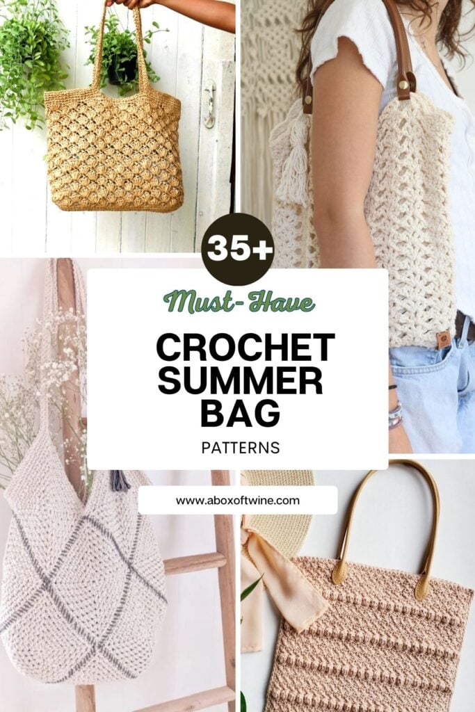 collage of crochet summer bags