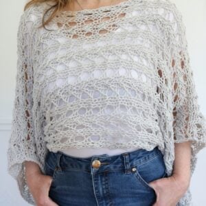Summer Lace Shrug Knitting Pattern - wearing with short sleeve shirt
