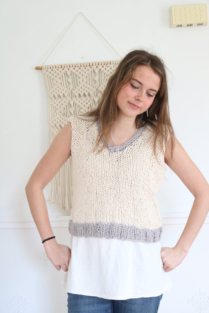 woman wearing cotton knit top