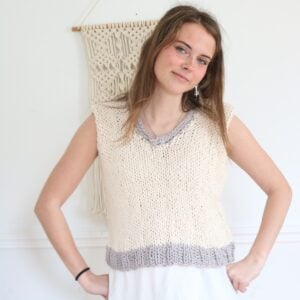 woman wearing cotton knit top