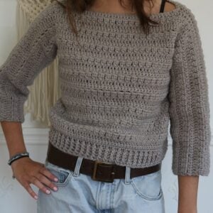 Miranda Boatneck Crochet Sweater Pattern - wearing front 2