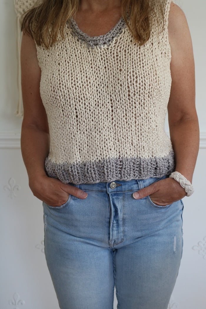 Sleeveless Knit Top Pattern - wearing, toward center