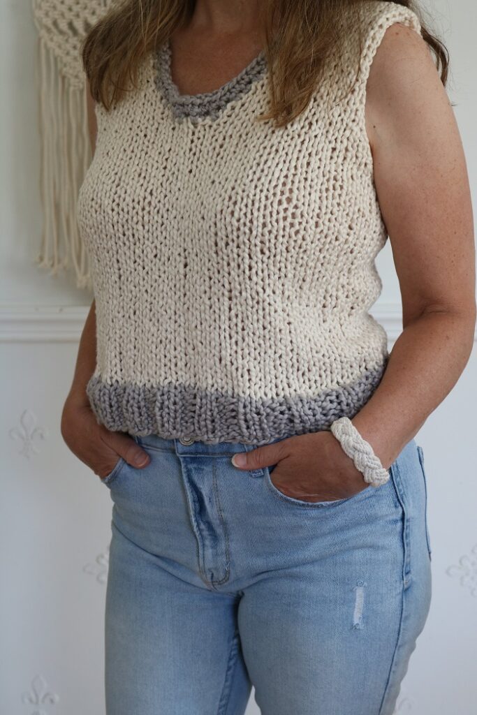 Sleeveless Knit Top Pattern - wearing, toward left