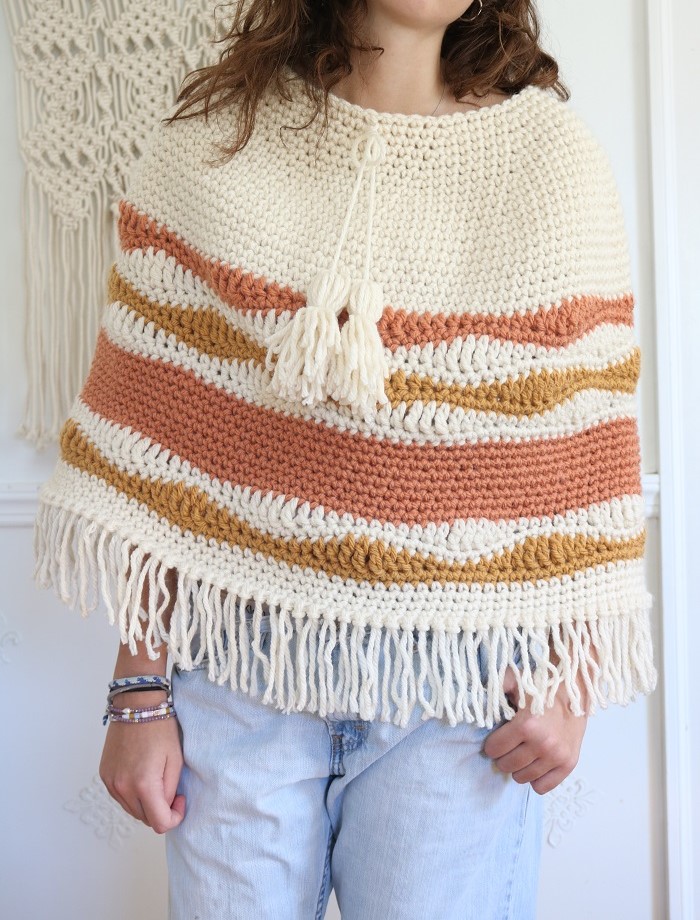 Berkshires Crochet Poncho Pattern - wearing, afar view