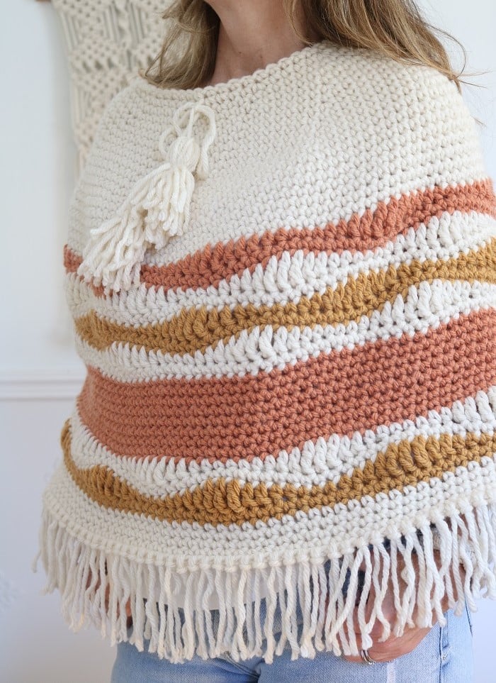 Berkshires Crochet Poncho Pattern - wearing, side view, me