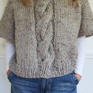 Cable Knit Poncho Pattern - wearing front view 2