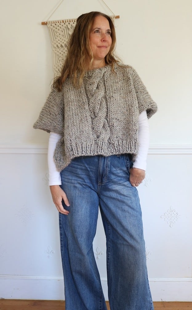 Cable Knit Poncho Pattern - wearing full view