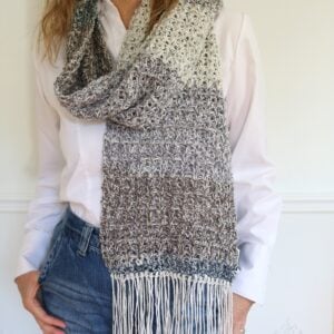 woman wearing Mandala Ombre Crochet Scarf