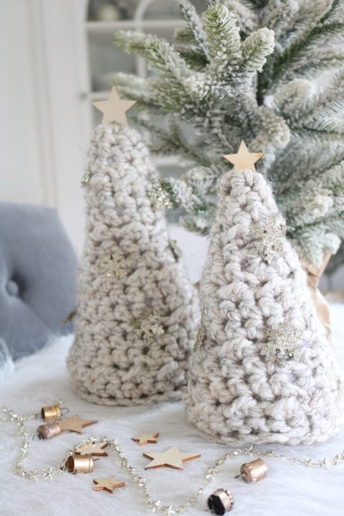 Hygge Christmas Trees - finished trees together, star garlands