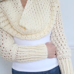 Sweater Scarf Crochet Pattern - wearing front 6