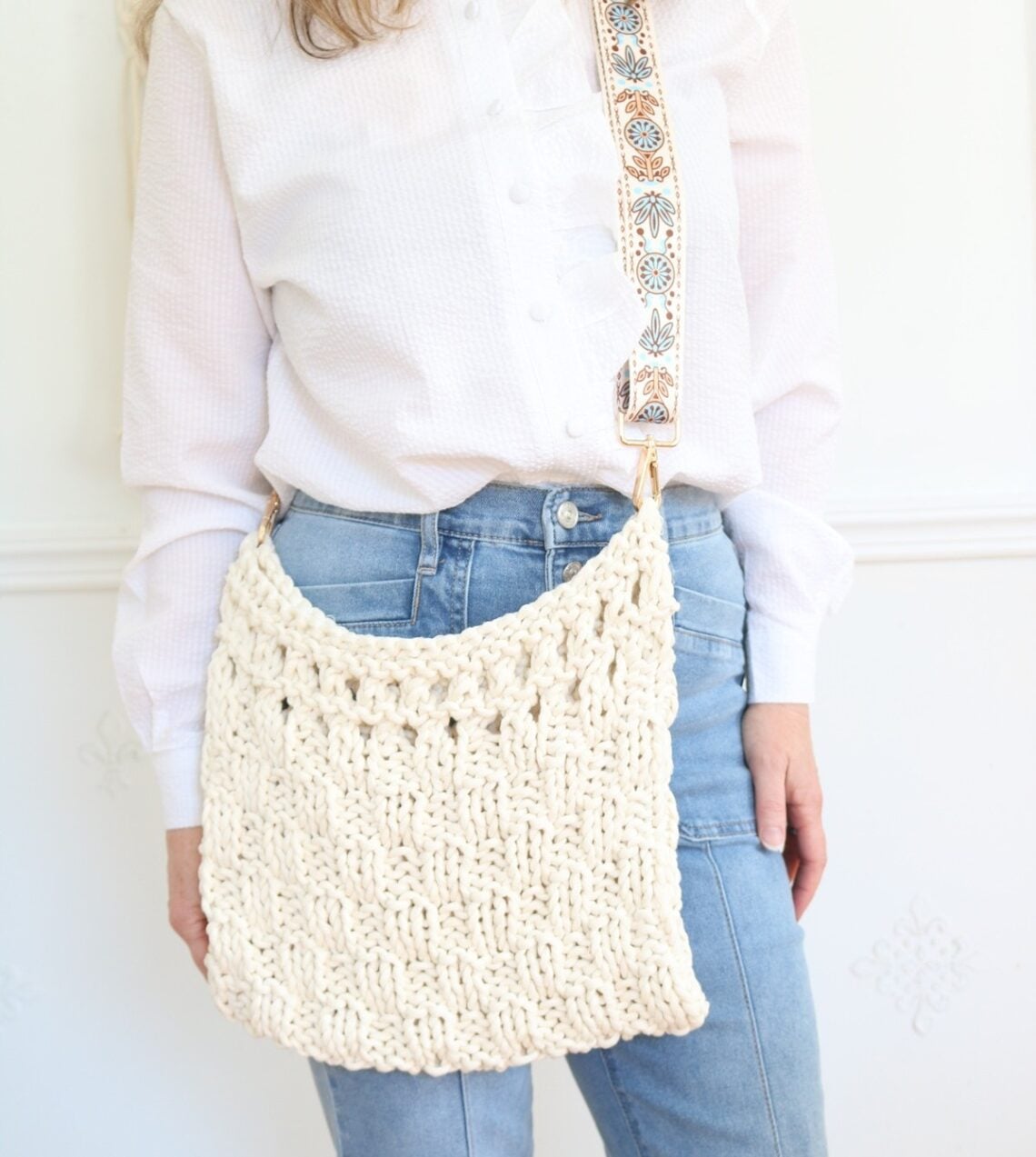 Chunky Check Bag Knit Pattern - feature image