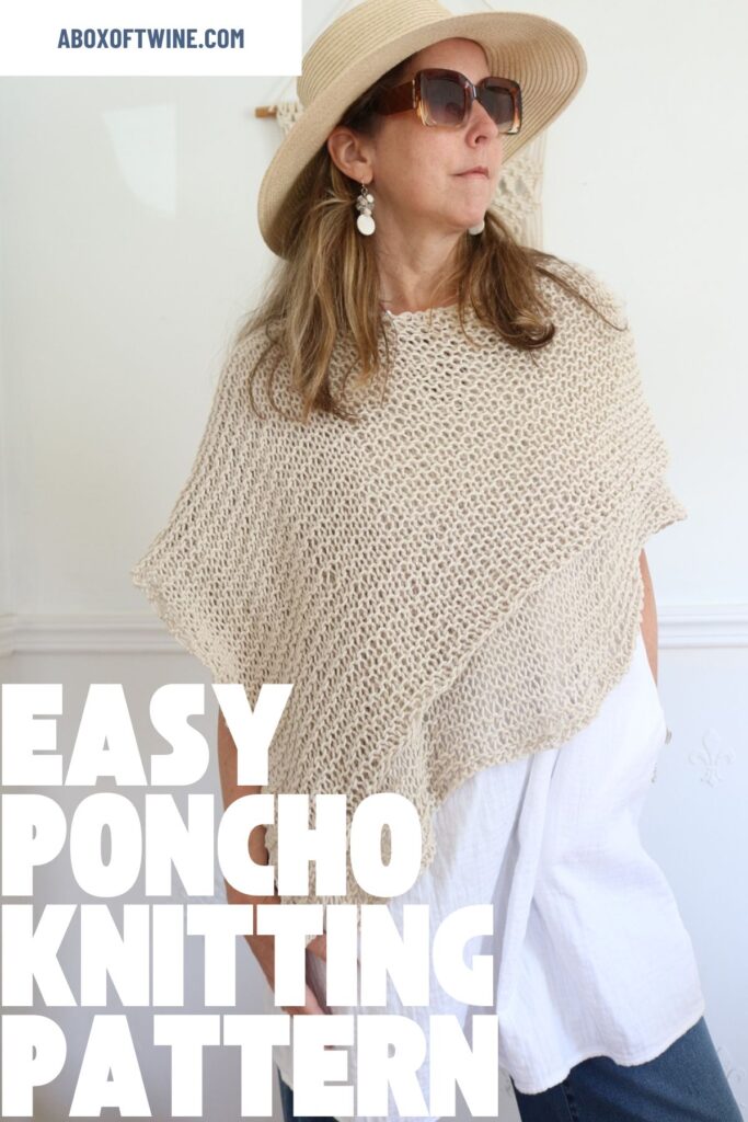 pinterest pin with woman wearing summer knit poncho