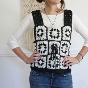 Oxford Granny Square Vest Crochet Pattern - wearing 4