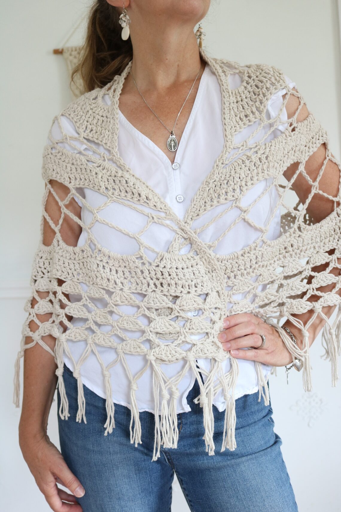 Brimfield Crochet Shawl Pattern - wearing 4