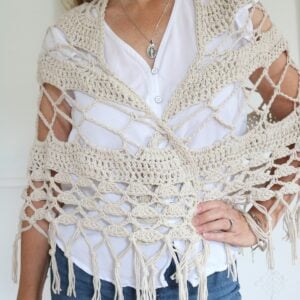 Brimfield Crochet Shawl Pattern - wearing 4