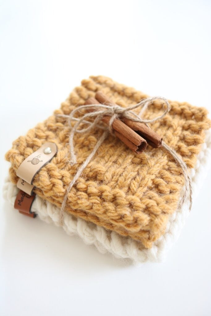 Textured Coasters Knit Pattern - stacked bulky as gift