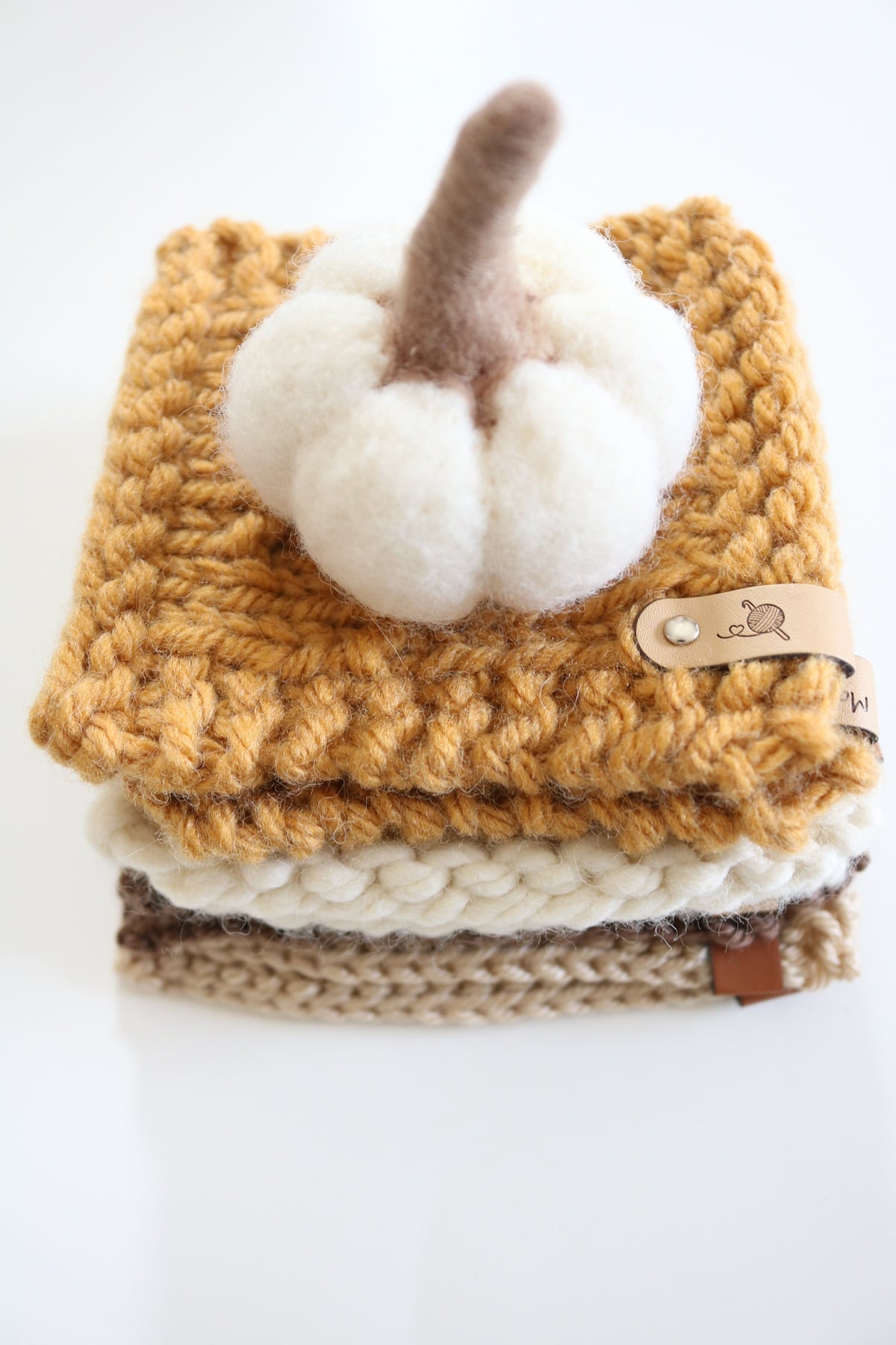 Textured Coasters Knit Pattern - stacked with pumpkin 1