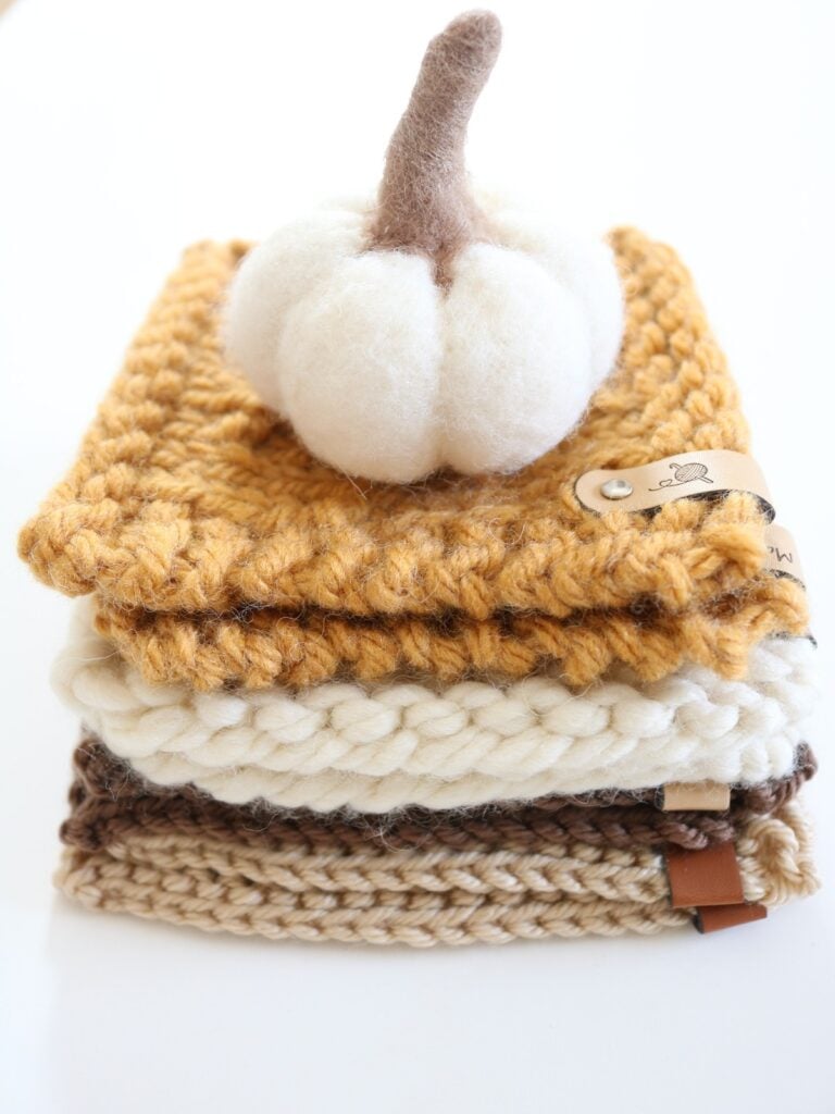 Textured Coasters Knit Pattern - stacked with pumpkin 2
