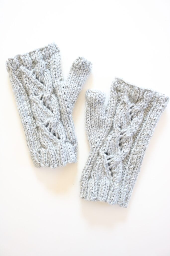 Poetcore Fingerless Gloves Knitting Pattern - finished gloves