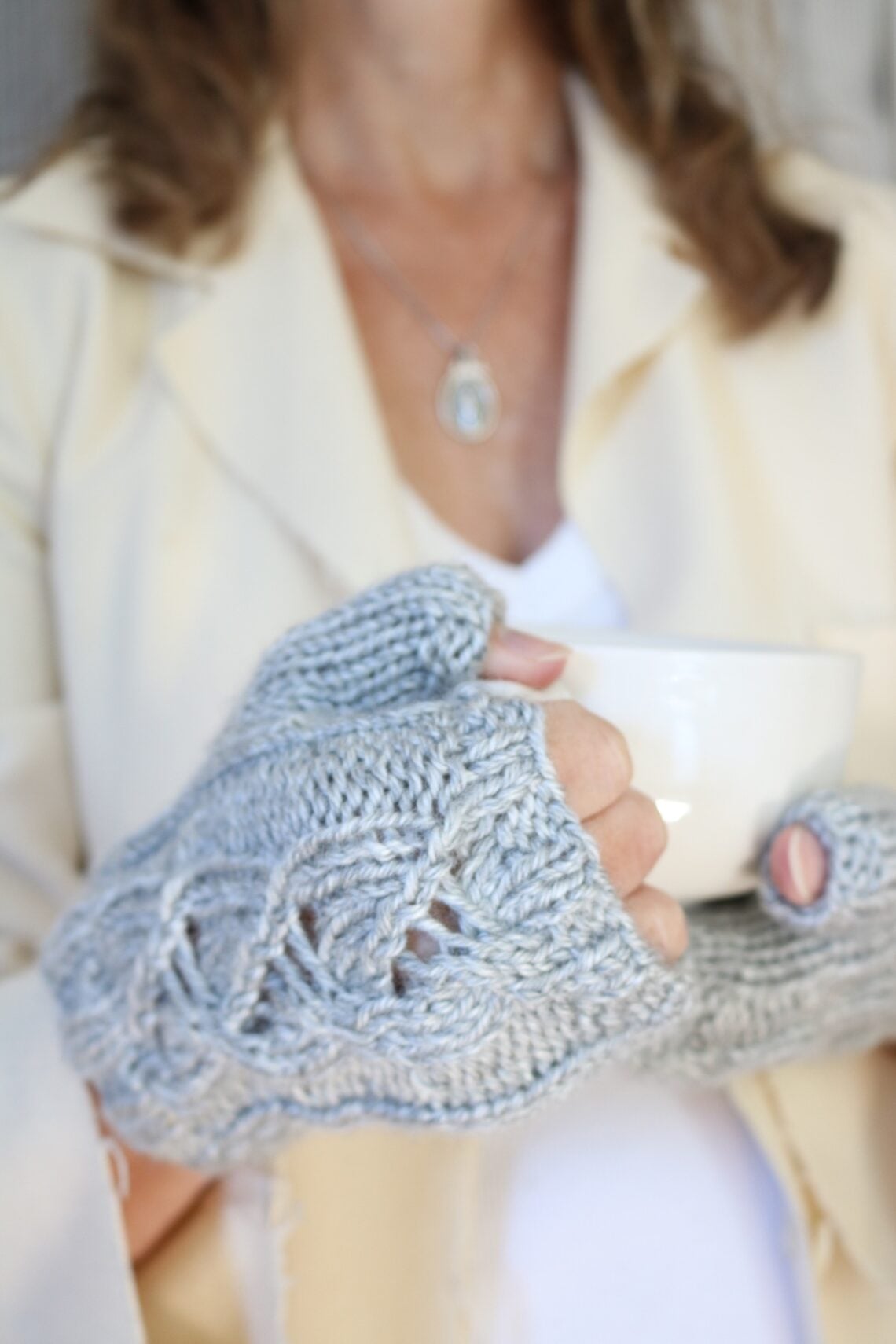 Poetcore Fingerless Gloves Knitting Pattern - wearing 2