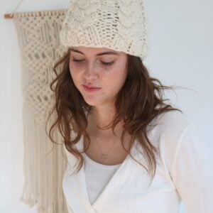 Knit cable hat pattern - wearing 2